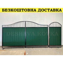 Кованые ворота с ковкой и зеленым профнастилом Херсон