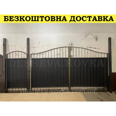 Кованые ворота с ковкой и зеленым профнастилом Херсон
