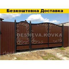 Кованые распашные ворота из профнастила из коваными элементами Обухів