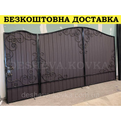 Кованые распашные ворота из профнастила из коваными элементами Обухів