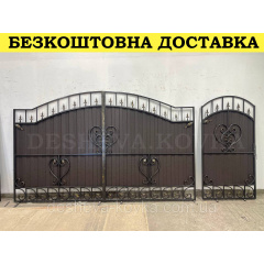Ворота кованые из профнастилом и калиткой Код: А-01228 Токмак