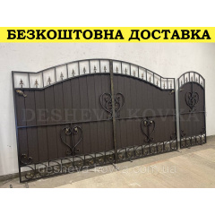 Ворота кованые из профнастилом и калиткой Код: А-01228 Токмак
