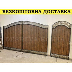 Ворота кованые из профнастилом и калиткой Код: А-01237 Суми