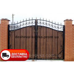 Кованые распашные ворота из профнастила и калиткой Днепр