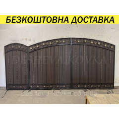 Ворота кованые из профнастилом и калиткой Код: А-01223 Полтава