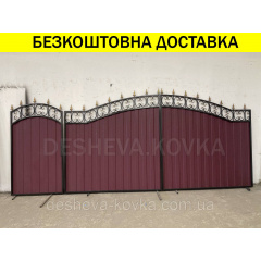 Ворота кованые из профнастилом и калиткой Код: А-01229 Полтава