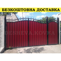 Ворота кованые из профнастилом и калиткой Код: А-01229 Полтава