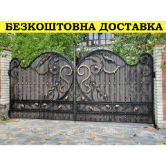 Кованые ворота из профнастилом и коваными элементами Код: А-01222 Буча