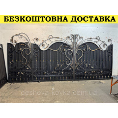 Кованые ворота из профнастилом и коваными элементами Код: А-01222 Буча