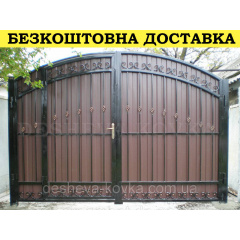 Ворота кованые из профнастилом и калиткой Код: А-01227 Полтава