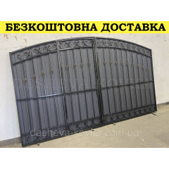 Ворота кованые из профнастилом и калиткой Код: А-01227 Полтава