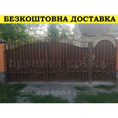 Ворота кованые из профнастилом и калиткой Код: А-01246 Одеса