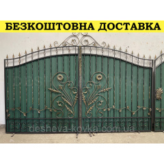 Ворота кованые из профнастилом и калиткой Код: А-01247 Луцьк