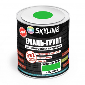 Емаль-грунт акрил-поліуретанова шовковисто-матова Skyline RAL 6018 3в1 Світло-зелений 0,9 кг