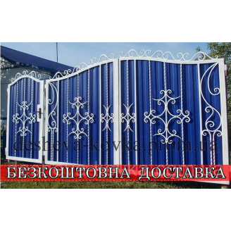 Ворота из коваными элементами и профнастила