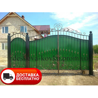 Ворота кованые из профнастилом