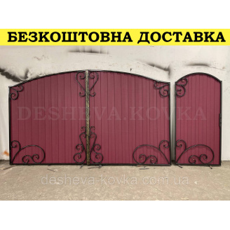 Ворота кованые из профнастилом и калиткой