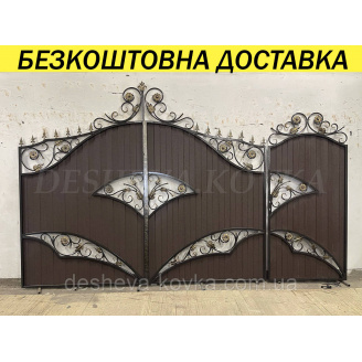 Кованые ворота из профнастила из коваными элементами