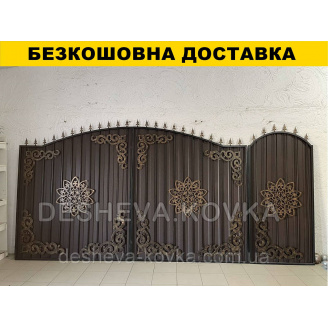 Ворота кованые из профнастилом и калиткой