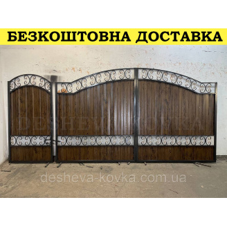 Ворота кованые из профнастилом