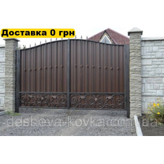 Кованые ворота из профнастила из элементами ковки