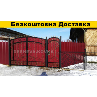 Ворота из ковкой калиткой из профнастила