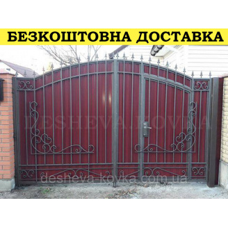 Кованые ворота из профнастилом и коваными элементами
