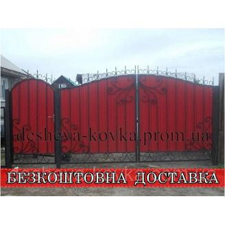 Распашные ворота из калиткой и профнастила