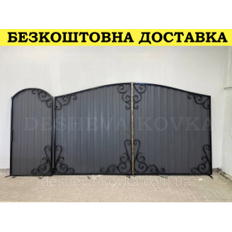 Кованые ворота из калиткой и профнастила