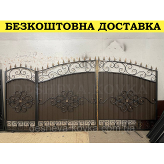 Ворота кованые из профнастилом и калиткой Код: А-01248