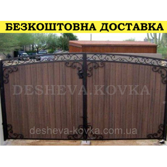 Кованые ворота из профнастилом и коваными элементами