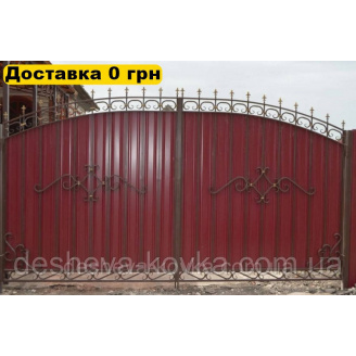 Кованые ворота из коваными элементами из профнастила