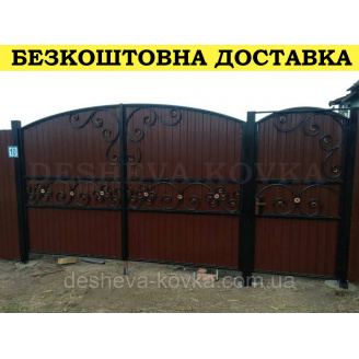 Кованые ворота из профнастилом и коваными элементами