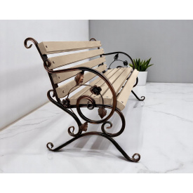 Лавка садова кована Tobi Sho Камелія з підлокітниками 100 см колір слонова кістка