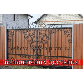 Ворота из профнастила и коваными элементами