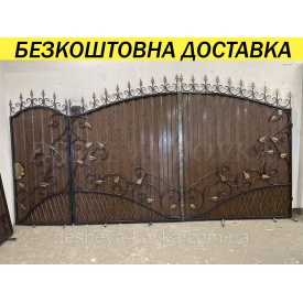 Кованые распашные ворота из профнастила