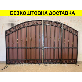 Ворота кованые из профнастилом и калиткой Код: А-01227