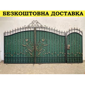 Ворота кованые из профнастилом и калиткой Код: А-01247