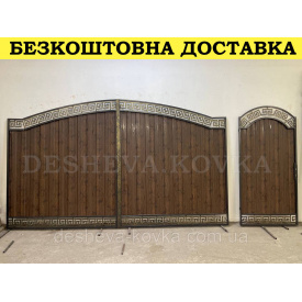 Ворота кованые из профнастилом и калиткой Код: А-01237
