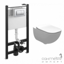 Безободковый унитаз Roca Alegra A34H139000 + инсталляция Active Frame A89P11001B панель смыва хром
