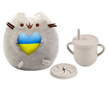 Комплект S&T М'яка іграшка Pusheen cat та Поильник-непроливайка Y20 Сірий (vol-10562)