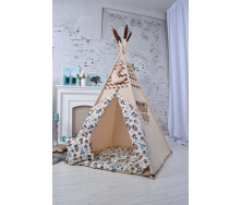Детская Палатка домик бежевая с мягким ковриком и подушкой Wigwamhome 110х110х180 см Подвеска месяц