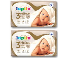 Підгузники Lupilu Premium Midi Розмір 3, Вага 4-9 кг, 108 шт (2 упаковки)