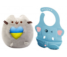 Комплект S&T М'яка іграшка Pusheen cat та слинявчик 4Д (vol-10577)
