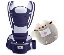 Хіпсіт, Ерго-рюкзак, кенгуру перенесення Baby Carrier 6 в 1 Темно-Синій та Пушин кет з листом (vol-1389)
