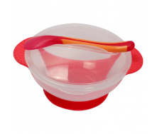 Тарілка на присосці прозора Mega Zayka MGZ-0100 (Red) з термоложкою та кришкою