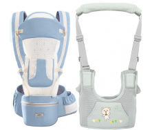 Хипсит эрго-рюкзак кенгуру переноска + детские вожжи-ходунки Baby Carrier 20 кг 6 в 1 Мятный (vol-9853)
