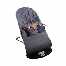 Дитячий шезлонг-гойдалка SBT group BABY Balance Soft A1 з дугою з іграшками темно-сірий в клітинку/бавовна (BBT-02-00)
