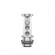 Выдвижной блок две розетки, USB, Bluetooth колонка Livolo серый (VL-SHS021-FCTC-FCF-S)