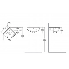 Раковина кутова підвісна RAK Ceramics RAK0048 Compact Corner 440x195x360 мм Білий (1896319942) Ворожба